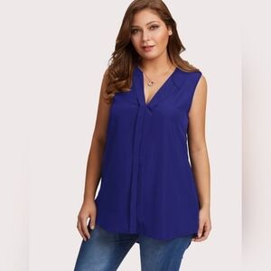 NEW Shein Curve Top Plus Size 4XL Royal Blue Sleeveless V-Neck Blouse